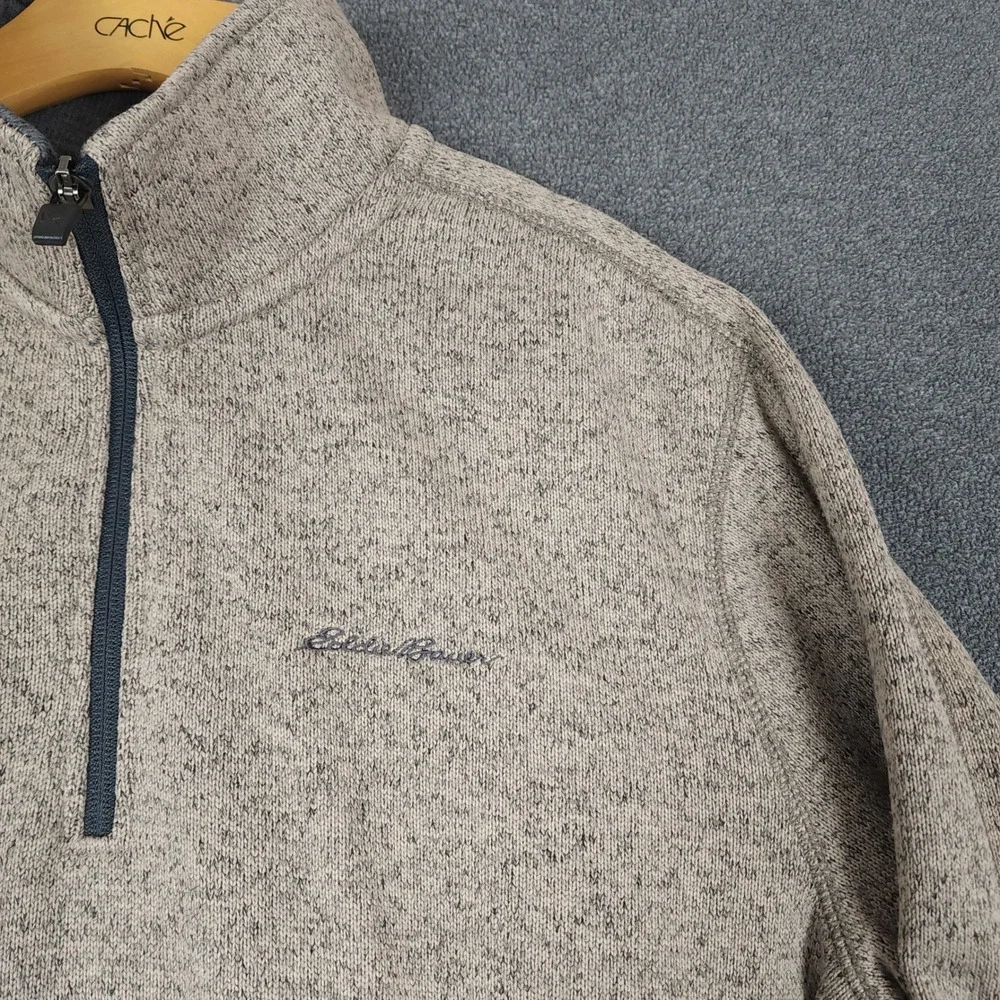 Eddie Bauer Men's Large L Heathered Gray Fleece 1/4‎ Zip Pullover Sweater